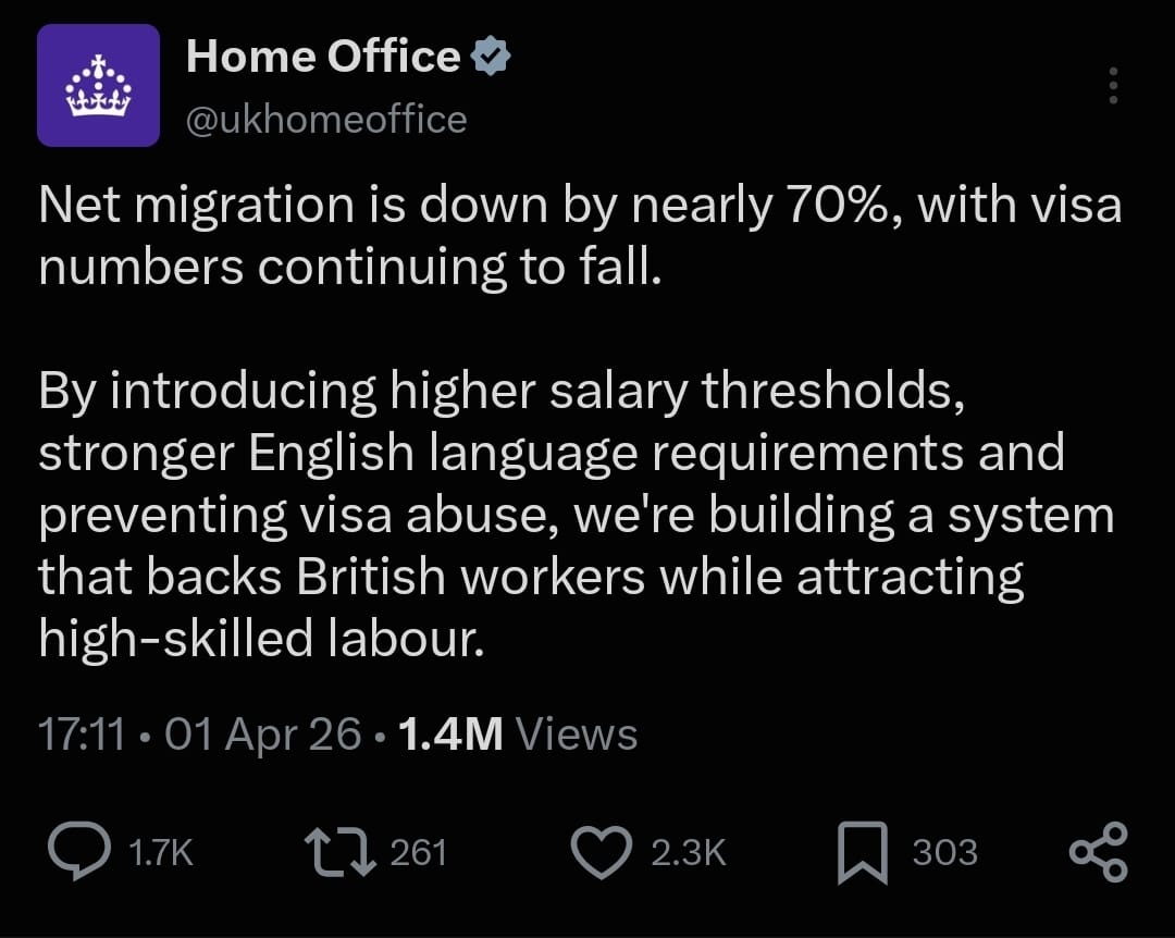 Home Office post on X about visa processing